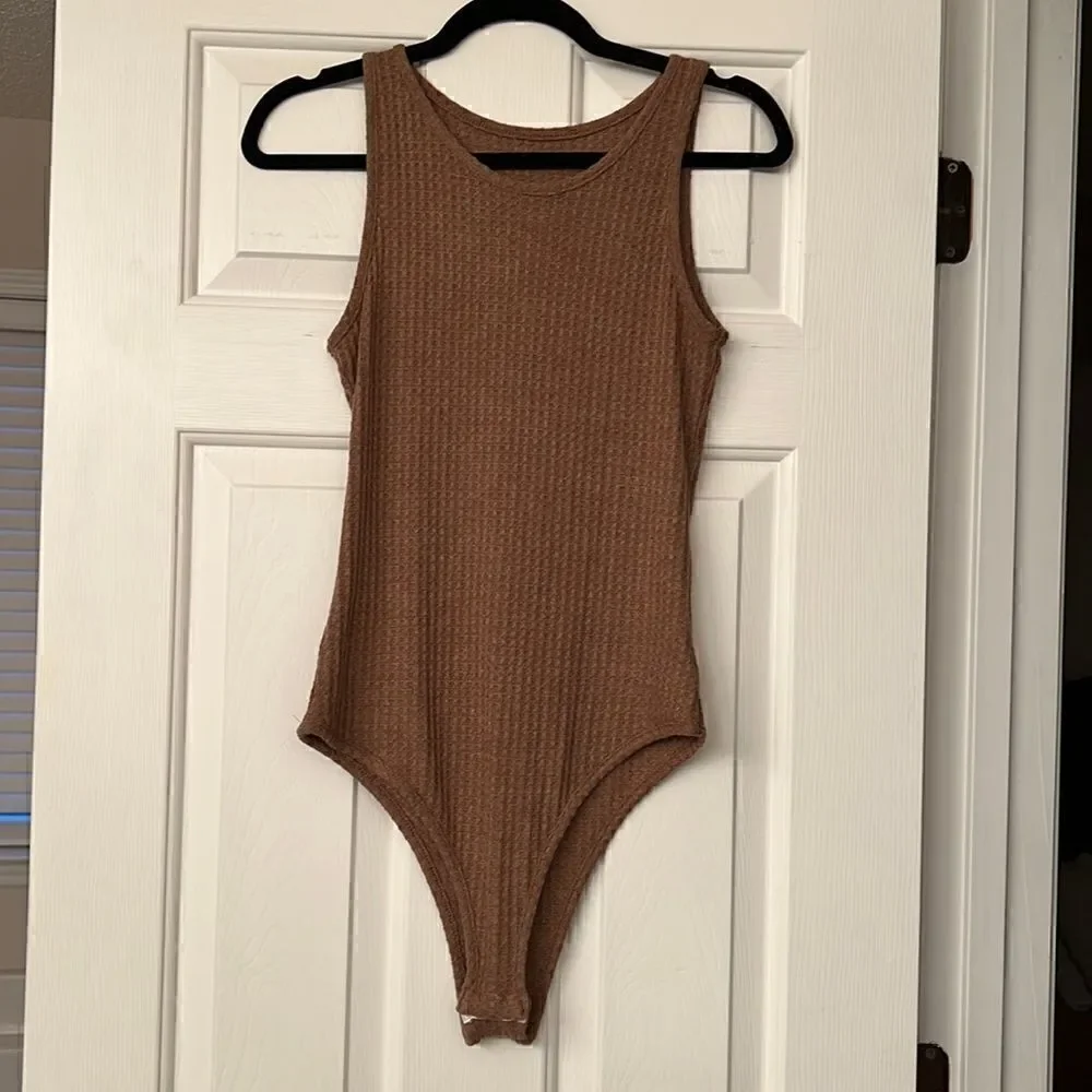 Dress Up Brown Waffle Knit Bodysuit L